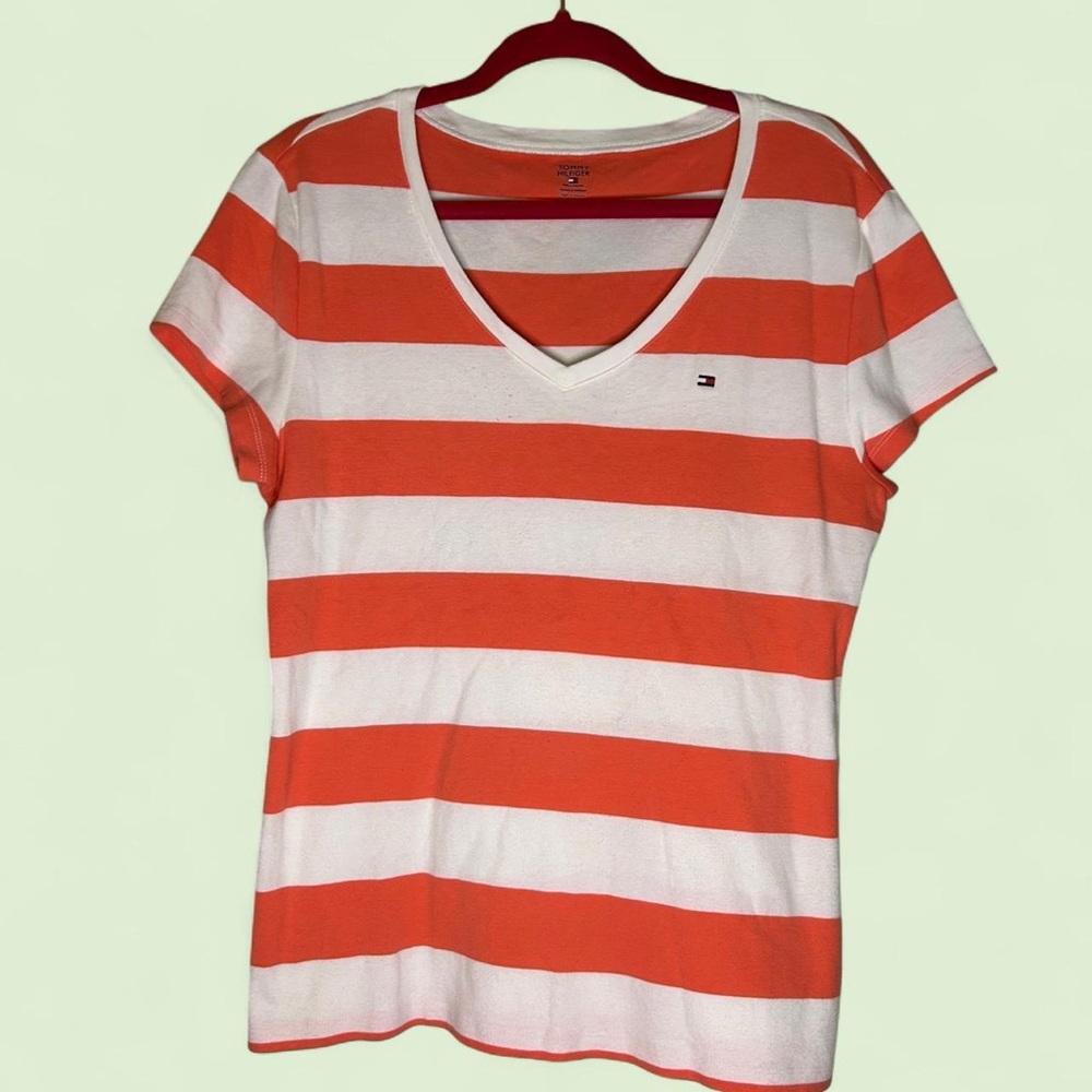 Tommy Hilfiger Orange and White Fitted Short Sleeve Tee